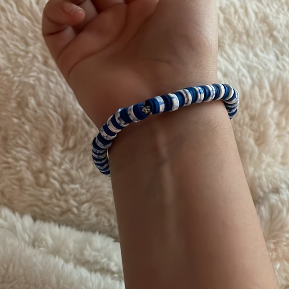 Tie-dye, white and blue and navy blue with gold circle beads - Picture 2 of 2